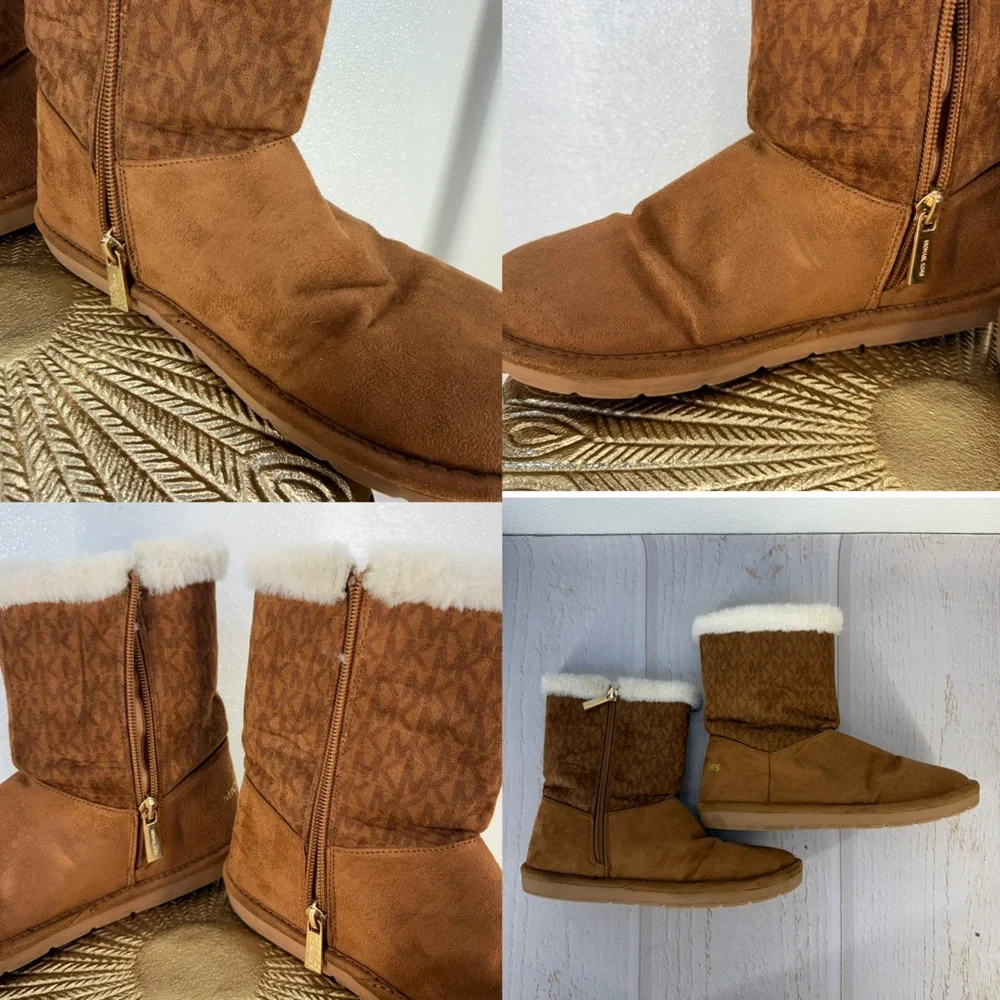 Michael Kors‎ Faux Fur Winter Boots Brown Logo Zip Ankle Size 5